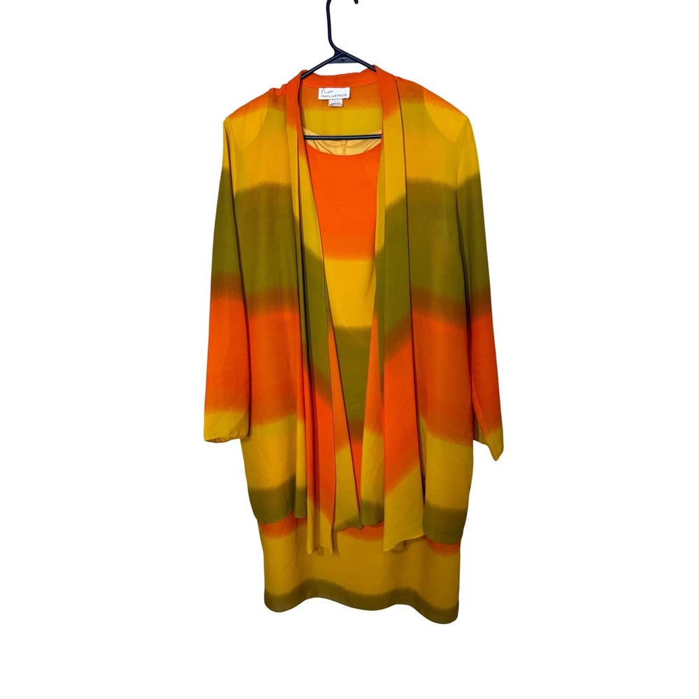 Positive Influence Vintage Ombre Stripe Dress and Cardigan Set Orange Yellow 18